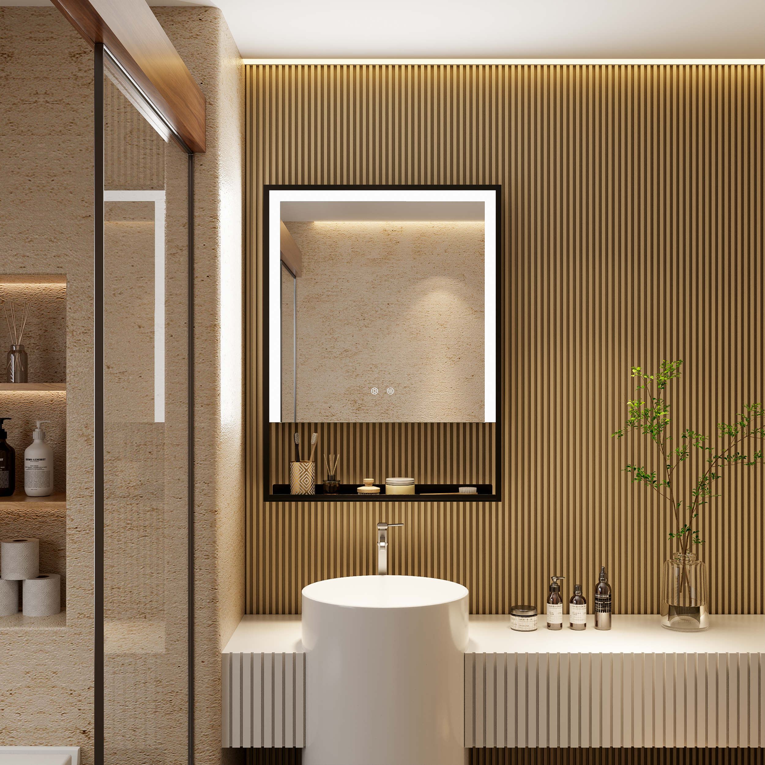 收納功能置物架智能浴室鏡 家用LED除霧功能 跨境出口 收納功能置物架智能浴室鏡 家用LED除霧功能 跨境出口